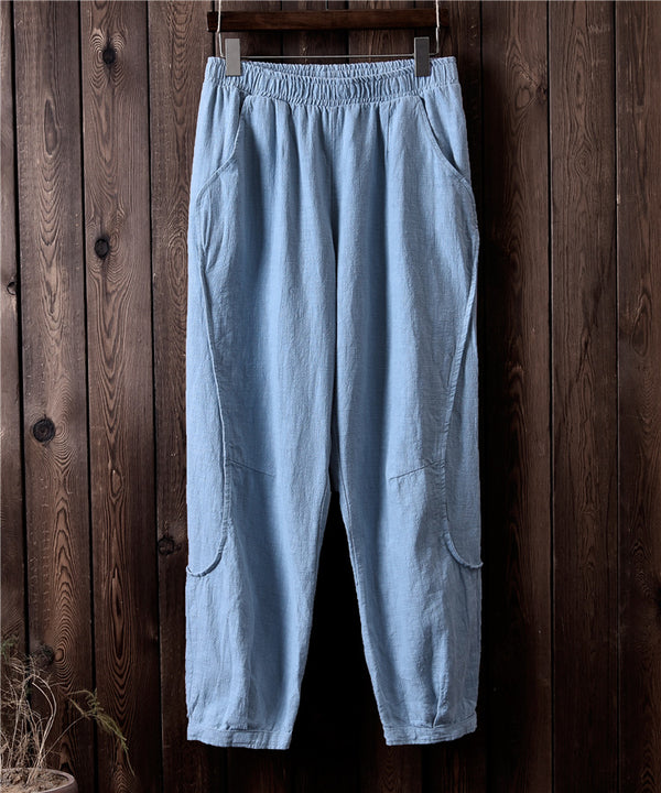 Women Retro Style Water-washed Linen and Cotton Straight Pants