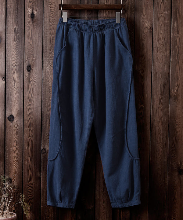 Women Retro Style Water-washed Linen and Cotton Straight Pants