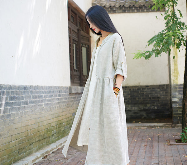 Women Loose Linen and Cotton Coat