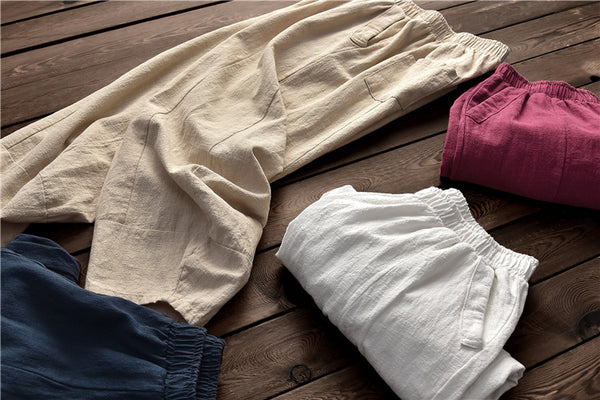Women Retro Style Water-washed Linen and Cotton Lantern Pants