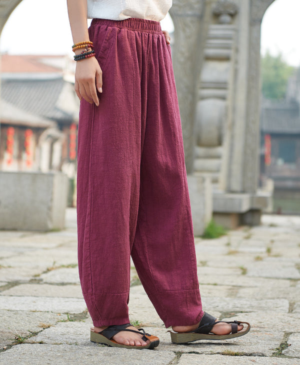 Women Retro Style Water-washed Linen and Cotton Lantern Pants