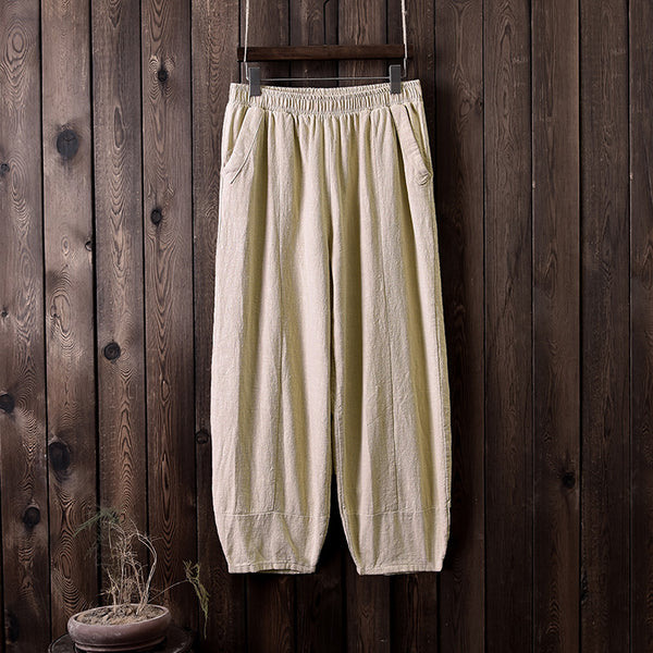 Women Retro Style Water-washed Linen and Cotton Lantern Pants