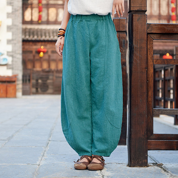 Women Retro Style Water-washed Linen and Cotton Lantern Pants