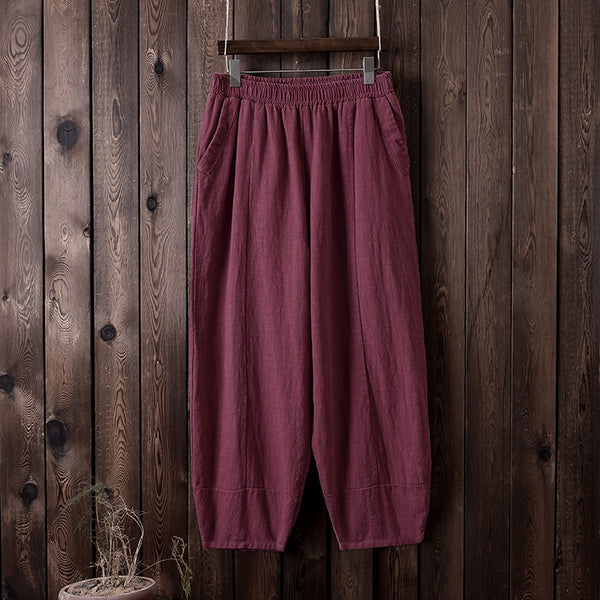 Women Retro Style Water-washed Linen and Cotton Lantern Pants