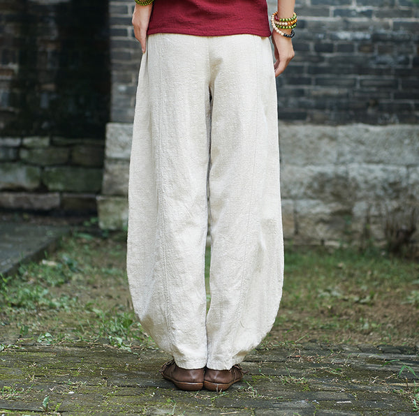 Women Retro Style Water-washed Linen and Cotton Lantern Pants