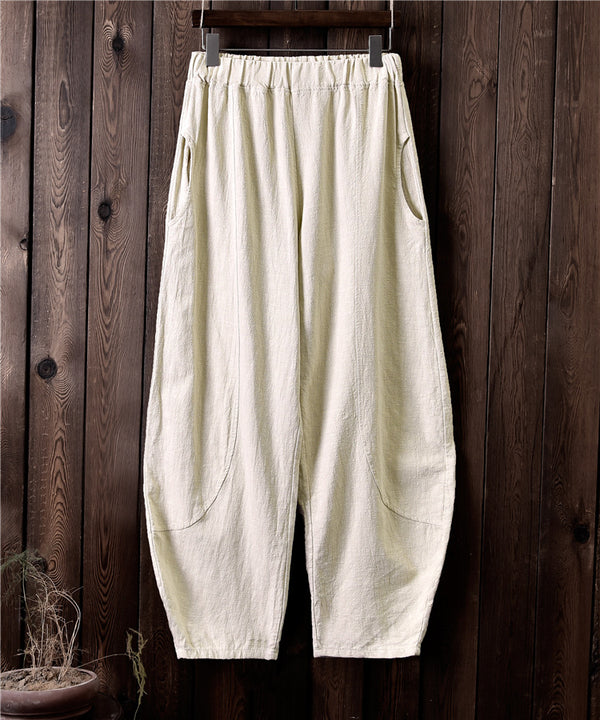 Women Retro Style Water-washed Linen and Cotton Lantern Pants