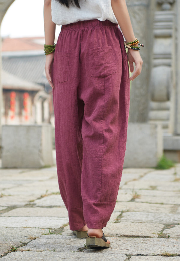 Women Retro Style Water-washed Linen and Cotton Lantern Pants