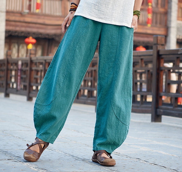 Women Retro Style Water-washed Linen and Cotton Lantern Pants