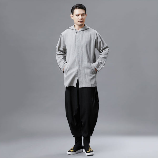 Men Simple Pure Color Linen and Cotton Coat/Jacket Hoodie