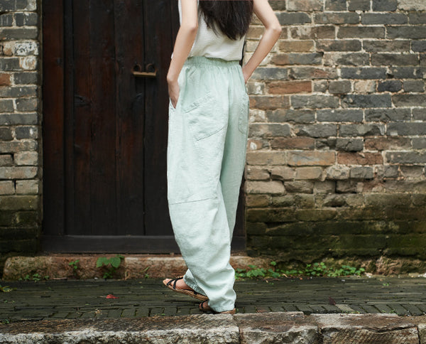 Women Loose Lantern Leisure Linen and Cotton Pants