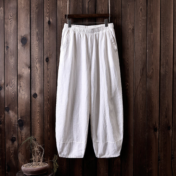 Women Retro Style Water-washed Linen and Cotton Lantern Pants