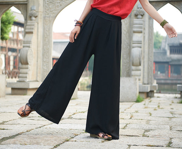 Women Lantern Palazzo Style Women Linen and Cotton Wide Leg Yoga Trousers