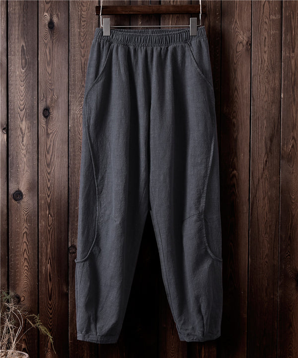 Women Retro Style Water-washed Linen and Cotton Straight Pants