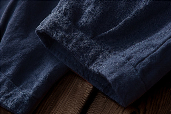 Women Retro Style Water-washed Linen and Cotton Straight Pants