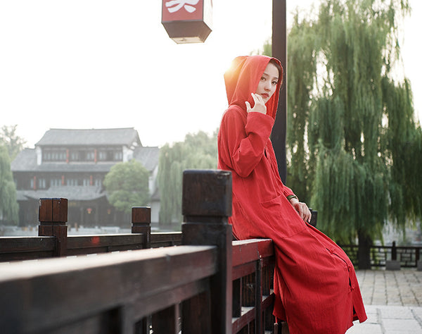 Women Witch Robes Style Linen and Cotton Coat Hoodie