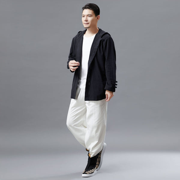Men Simple Pure Color Linen and Cotton Coat/Jacket Hoodie