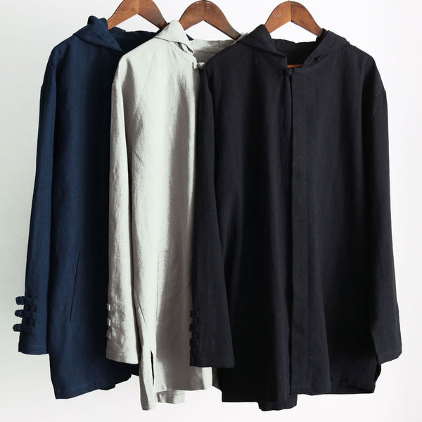 Men Simple Pure Color Linen and Cotton Coat/Jacket Hoodie