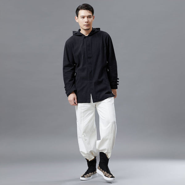Men Simple Pure Color Linen and Cotton Coat/Jacket Hoodie