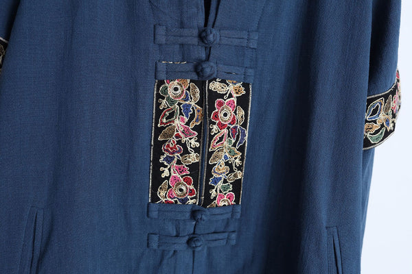 Men Asian Style Double-layered Linen and Cotton Long Coat