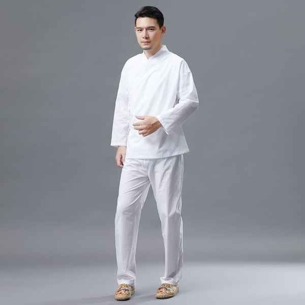Men Long Sleeve Stand Collar Hanfu Set (Top + Pants)