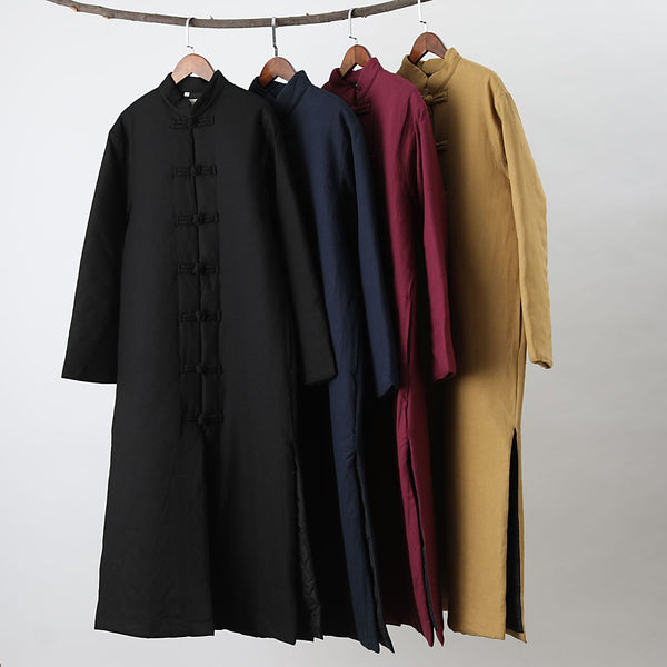 Men Asian Style Linen and Cotton Long Quilt Coat