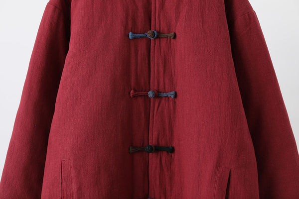 Men Asian KungFu Style Middle Length Linen and Cotton Quilted Coat