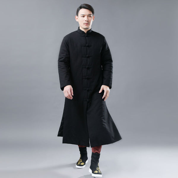 Men Asian Style Linen and Cotton Long Quilt Coat