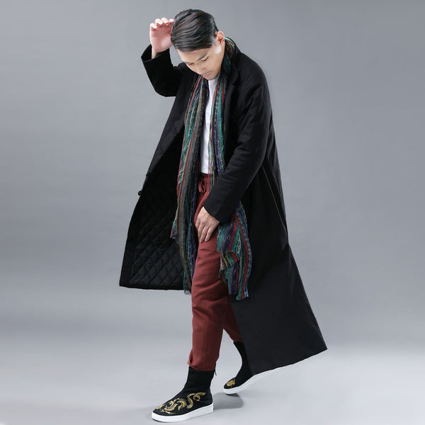 Men Asian Style Linen and Cotton Long Quilt Coat