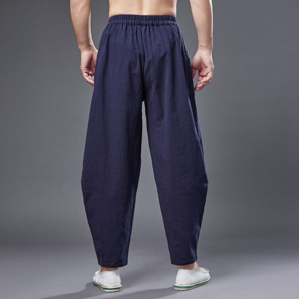 2022 Summer NEW! Men Causal Style Linen and Cotton Big Pockets Small Leg Pants