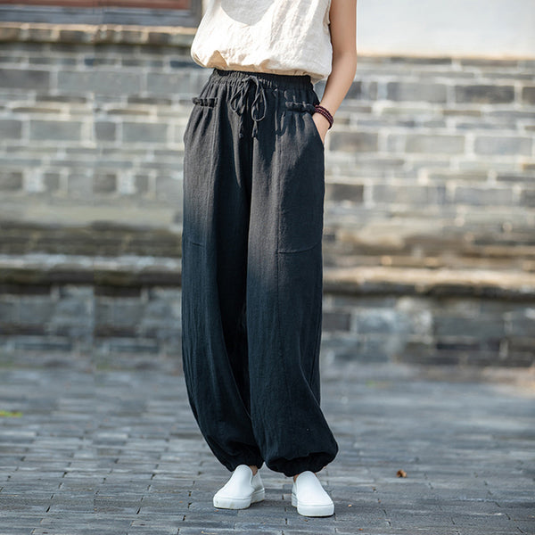 2021 Autumn NEW! Women Modern Causal Style Front Pocket Linen and Cotton Pants