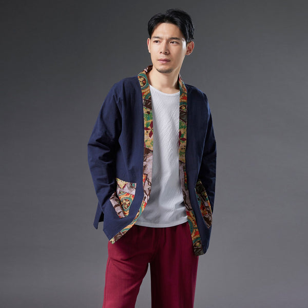 2021 Autumn NEW! Men Retro Minorities Color Linen and Cotton Long Sleeve Cardigan Thin Jacket