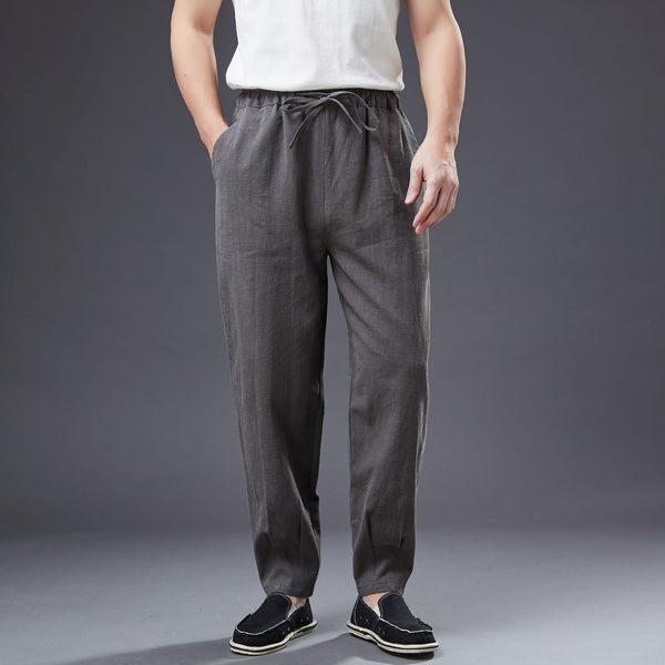 2022 Summer NEW! Men Causal Style Linen and Cotton Drawstring Small Leg Pants