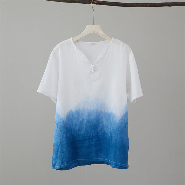 2022 Summer NEW! Men Natural Dyed Linen and Cotton Short Sleeve T-Shirts