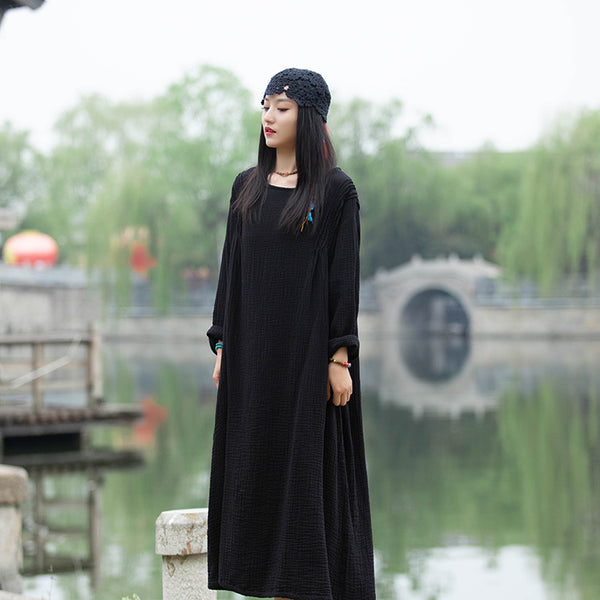 Copy of 2021 SUMMER NEW! Women Extra Large Wrinkled Linen and Cotton Long Sleeve Dress