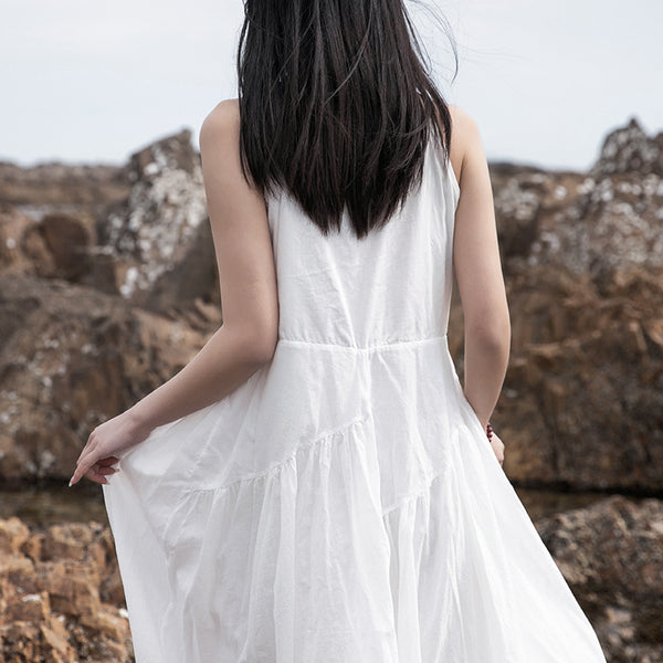 Women Loose Linen and Cotton Pure Color Slip Dress