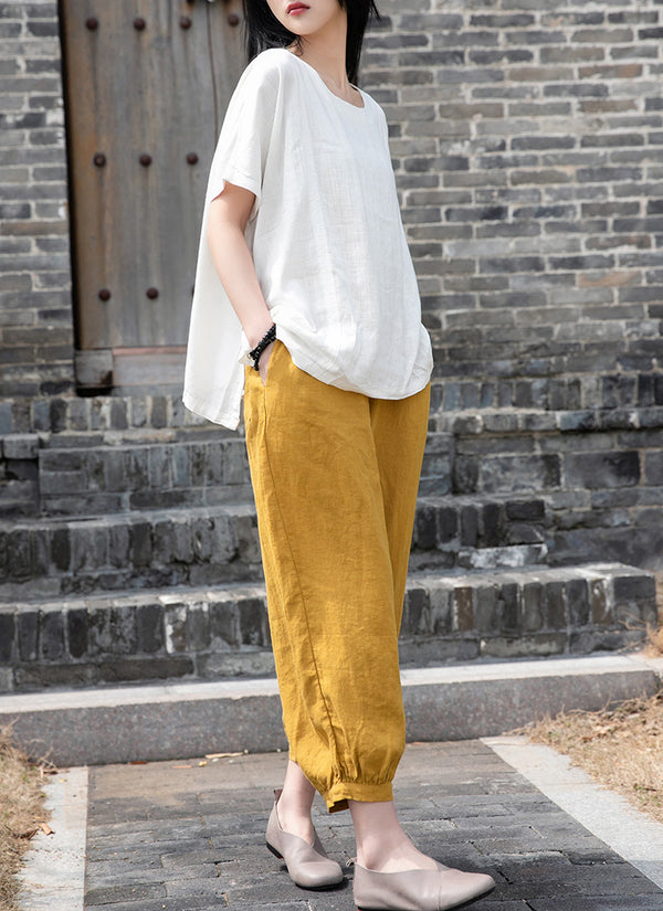 Women Lantern Style Linen and Cotton Lantern Cropped Pants