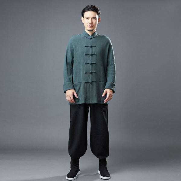 2021 Autumn NEW! Men Retro Chinese Style Linen and Cotton Long Sleeve Cardigan Thin Jacket