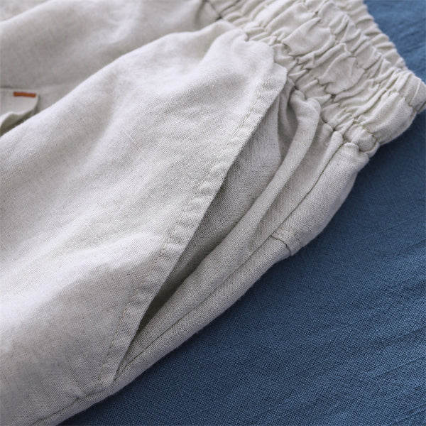 2021 Autumn NEW! Women Lantern Style Linen and Cotton Causal Patchwork Front Pocket Cropped Capris