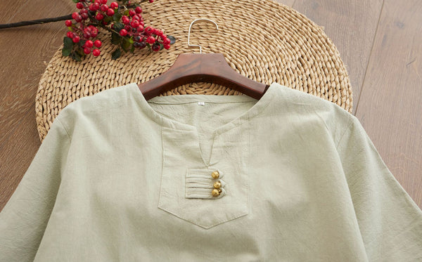 Men Causal Round Neck Style Linen and Cotton Short Sleeve Tops