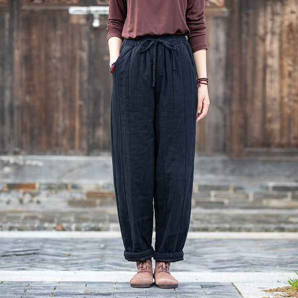 2021 Autumn NEW! Women Modern Causal Style Linen and Cotton Quilted Pants