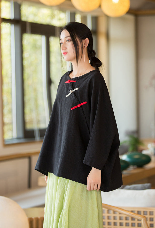 2022 Summer NEW! Women Chinese Style Linen and Cotton Loose Shirt