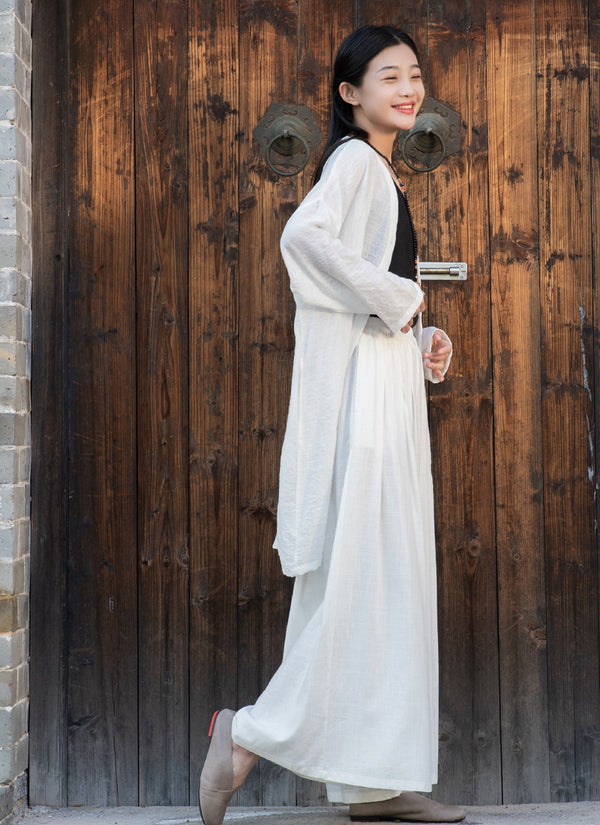 2022 Summer NEW! Women Loose Style Sand Washed Linen and Cotton Wide Legs Pants