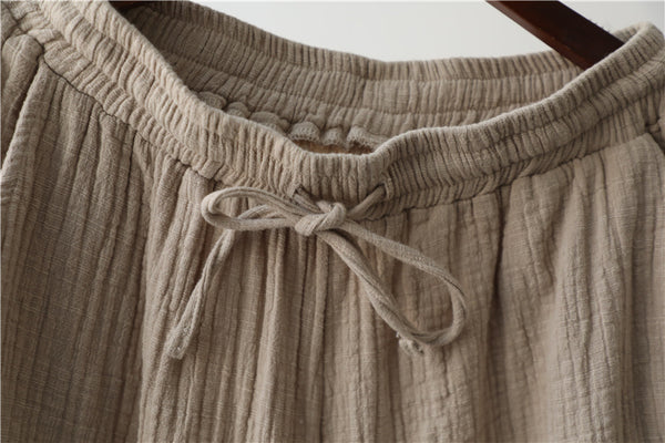 Women Retro Causal Lantern Style Linen and Cotton Wrinkle Pants