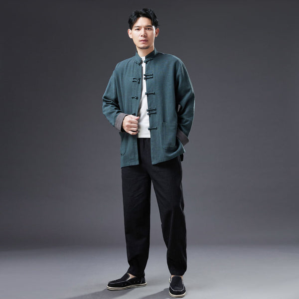 2022 Summer NEW! Men Asian Style Linen and Cotton Long Sleeve Cardigan Thin Jacket