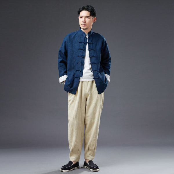 2022 Summer NEW! Men Chinese Style Linen and Cotton Long Sleeve Thin KungFu Jacket