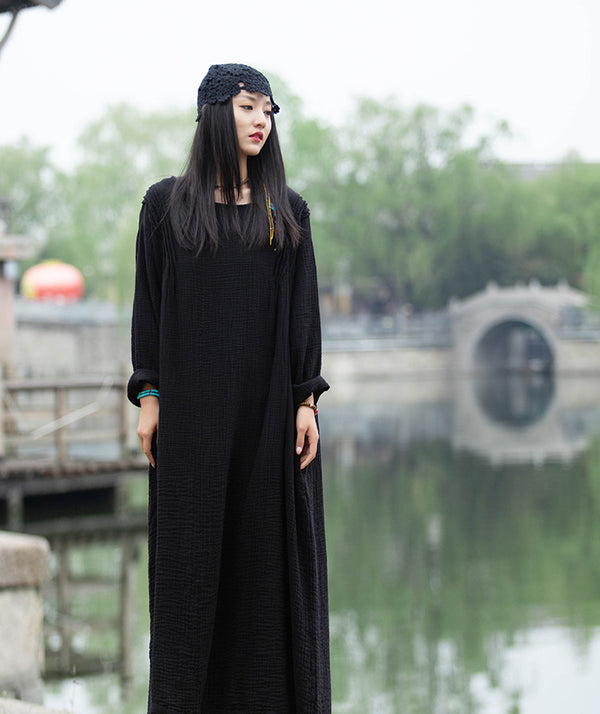 Copy of 2021 SUMMER NEW! Women Extra Large Wrinkled Linen and Cotton Long Sleeve Dress