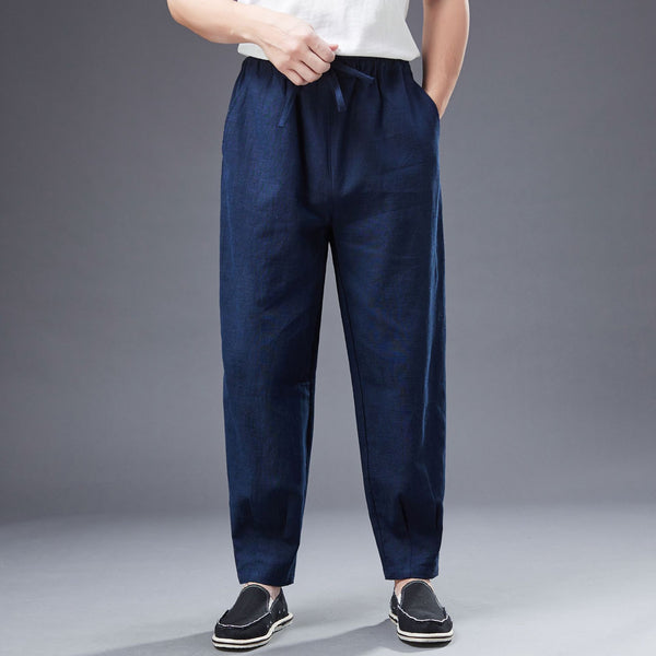 2022 Summer NEW! Men Causal Style Linen and Cotton Drawstring Small Leg Pants