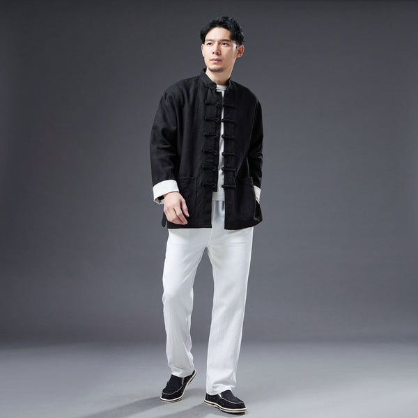 2022 Summer NEW! Men Chinese Style Linen and Cotton Long Sleeve Thin KungFu Jacket