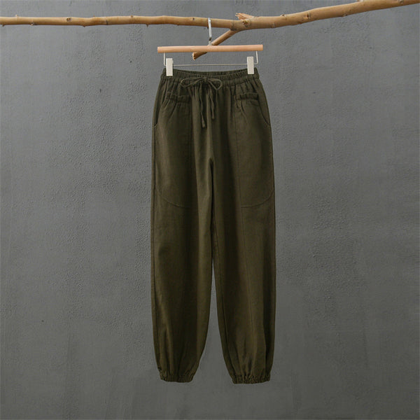 2021 Autumn NEW! Women Modern Causal Style Front Pocket Linen and Cotton Pants