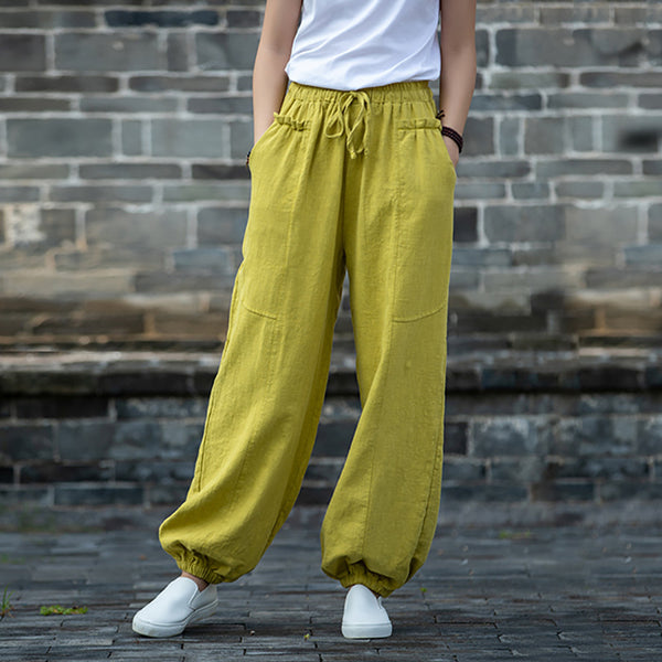 2021 Autumn NEW! Women Modern Causal Style Front Pocket Linen and Cotton Pants